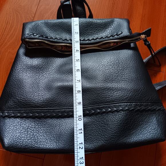 La Terre Vegan Leather Black Backpack With Whipstitch Detail‎ main image 9